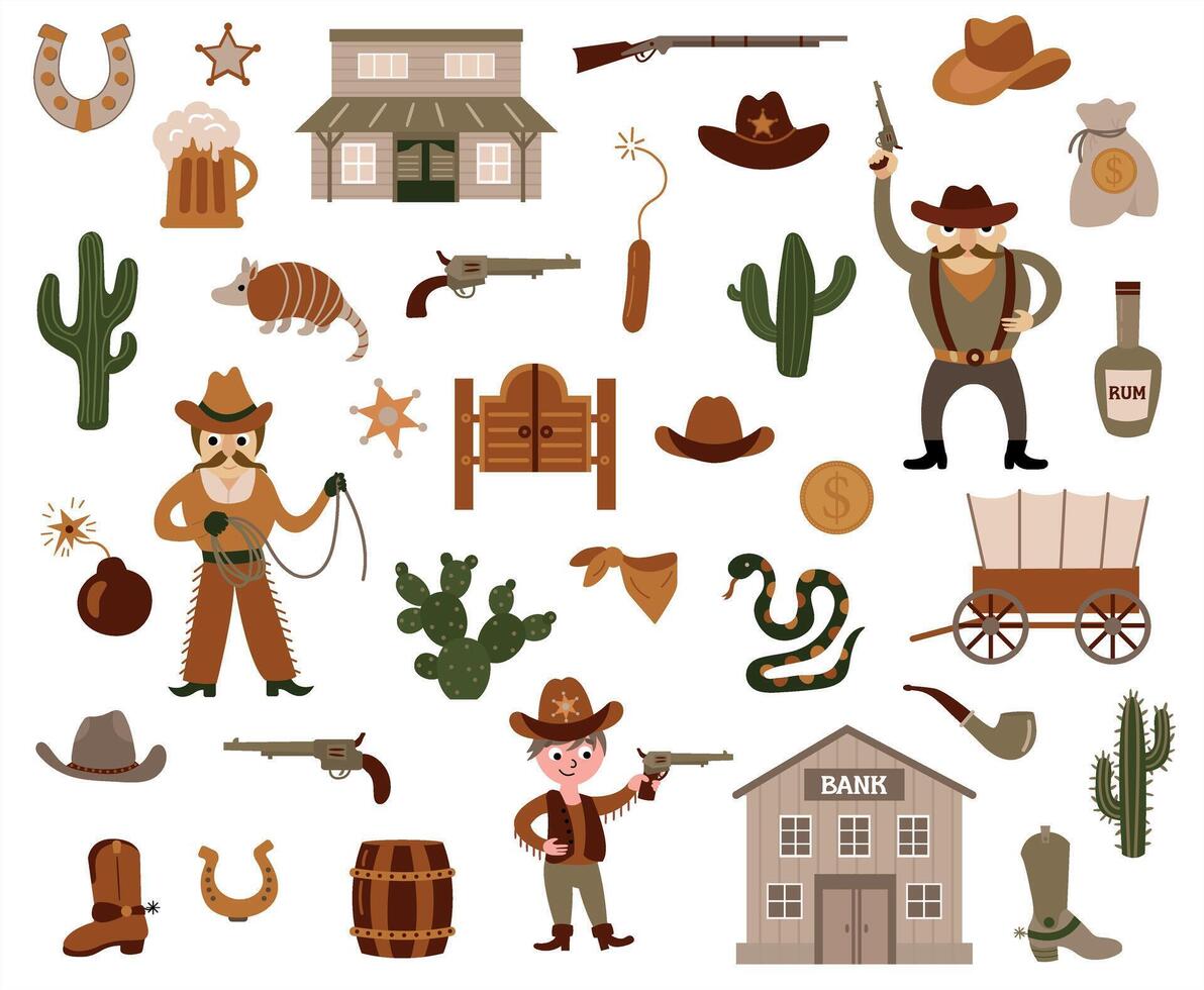 Wild West illustration set. Cowboy collection. vector