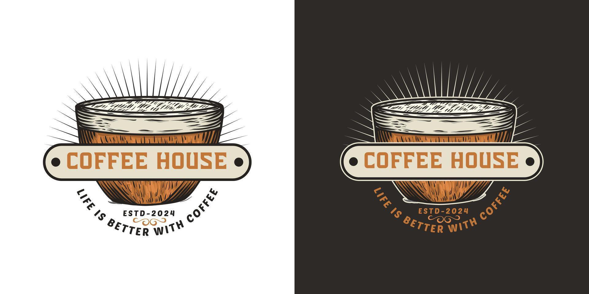 Coffee house vintage hand-drawn logo design for restaurant or ca vector