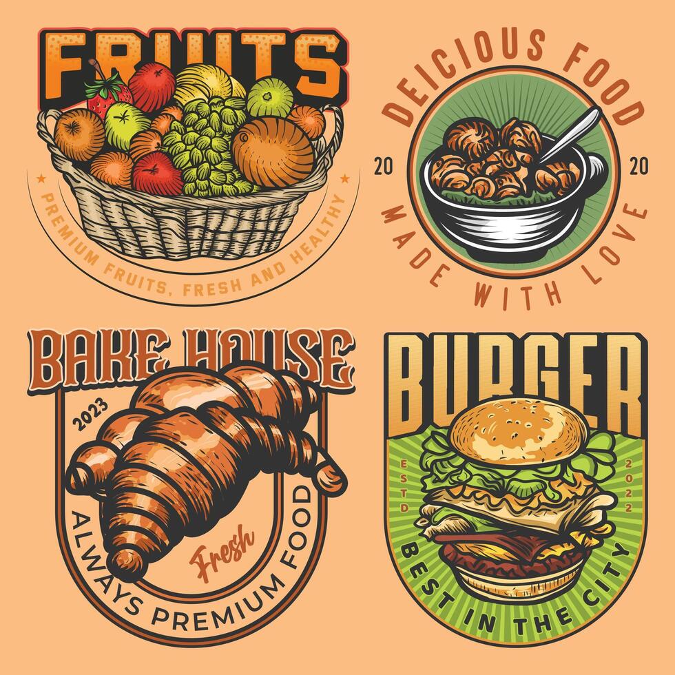 Best cafe pizza, burger, bakery, and fruit logo for a restaurant vector