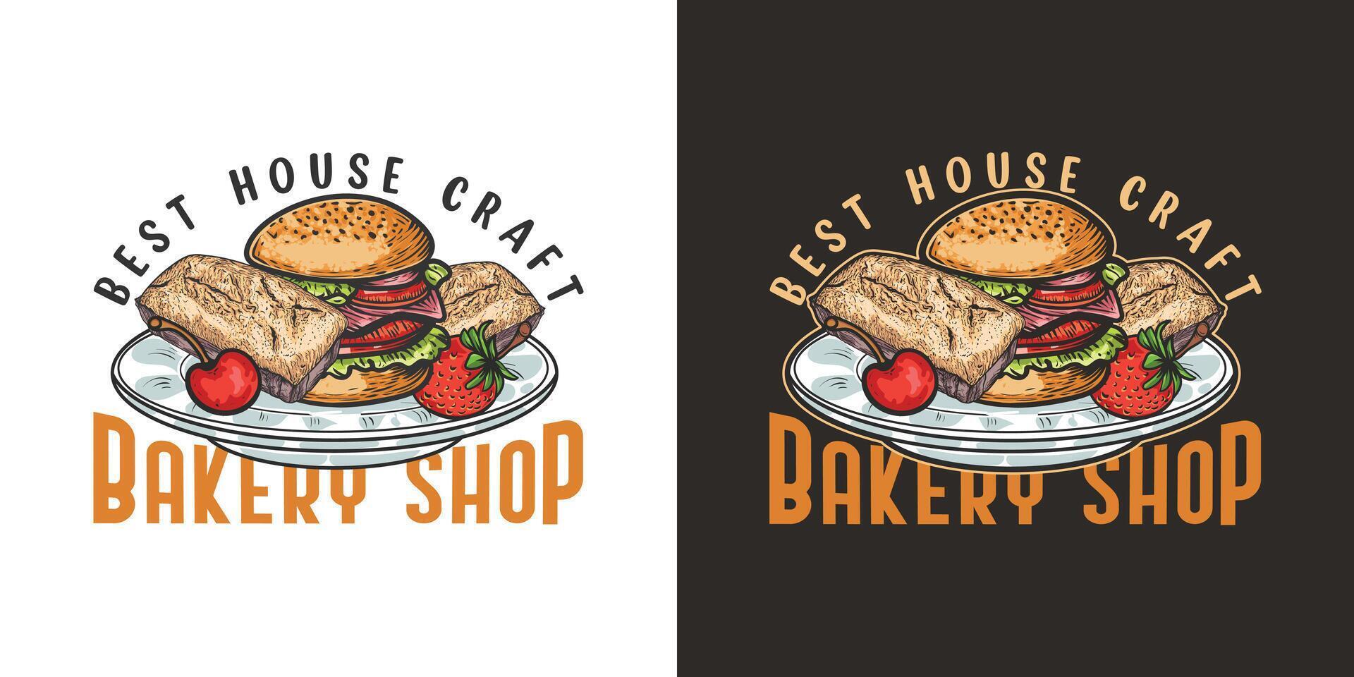 Bakeshop vintage hand-drawn logo design for restaurant or cafe vector