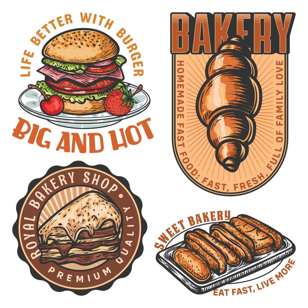 Bakery Shop, fast food labels for cafe vector
