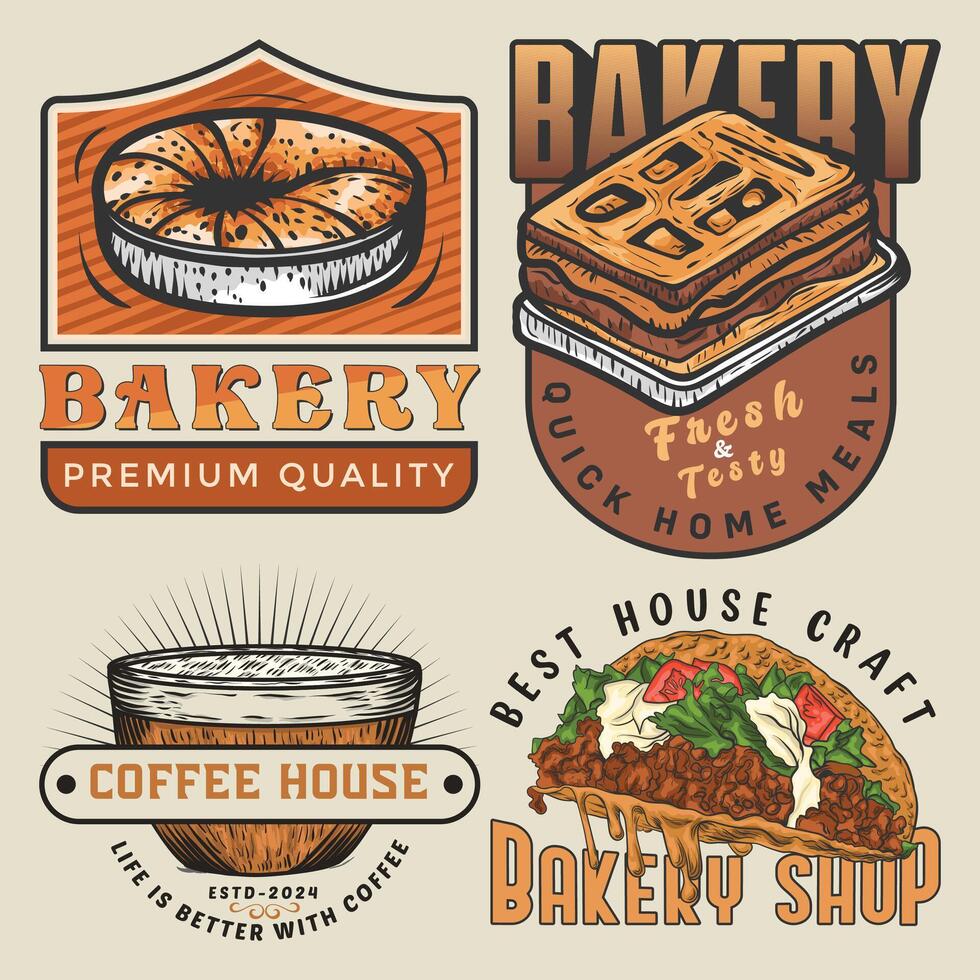 set of labels with food vector