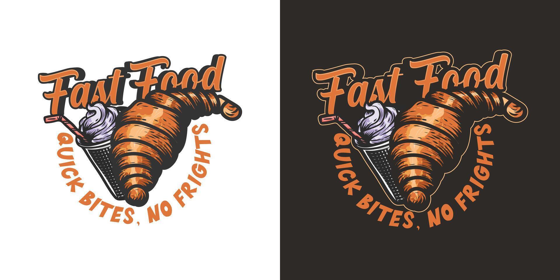 Fast food Bakery vintage hand-drawn logo design for restaurant or cafe vector