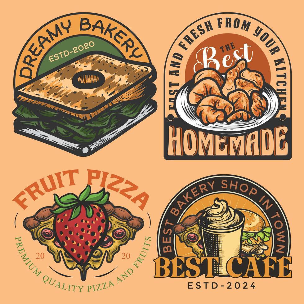 Fast food labels and icons vector
