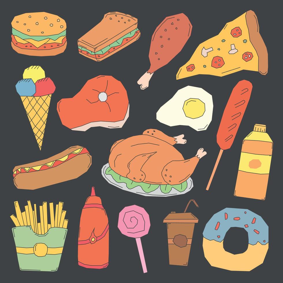 fastfood icons. fastfood background vector