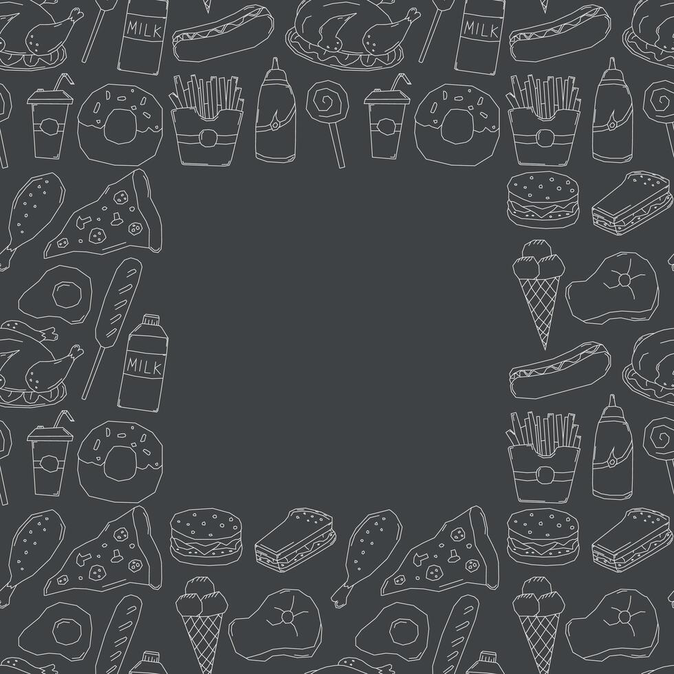 Fast food frame. Doodle fastfood background vector