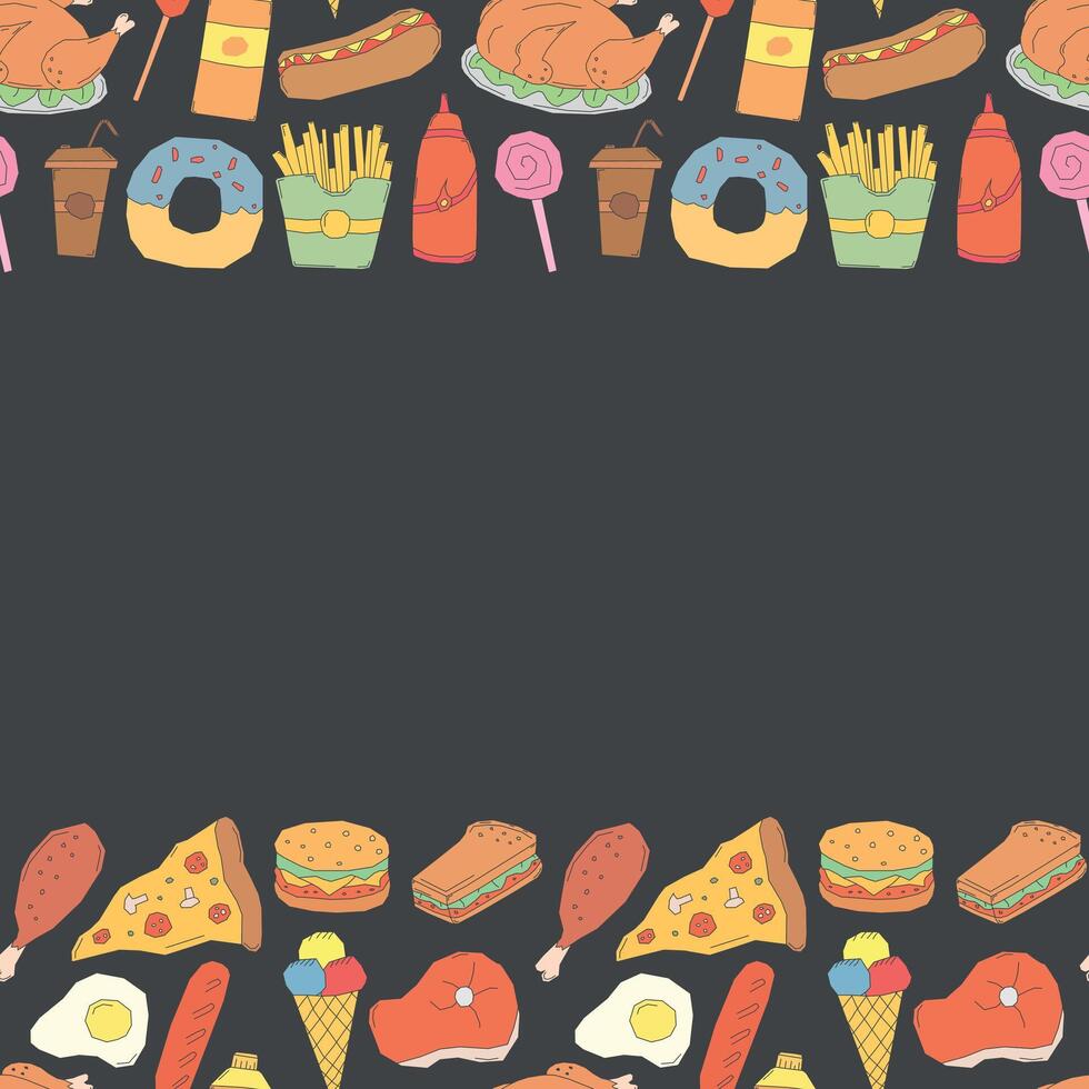 Fastfood frame. Doodle fastfood background vector