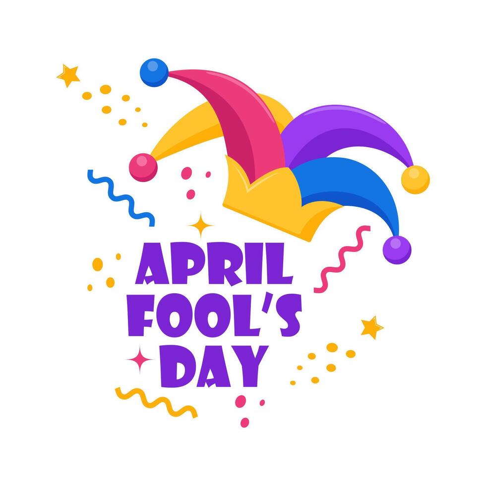 April Fool's Day illustration with Jester hat and text. . vector