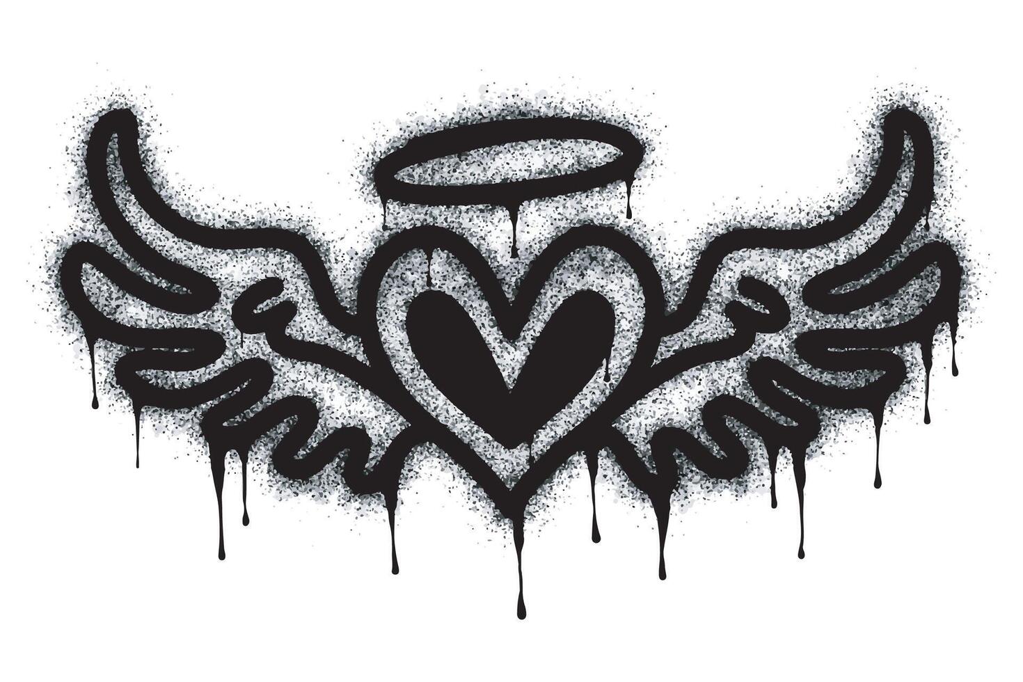 Spray heart sign with graffiti wings painted in black on white. Symbol of love falling in heart. isolated on white background. vector