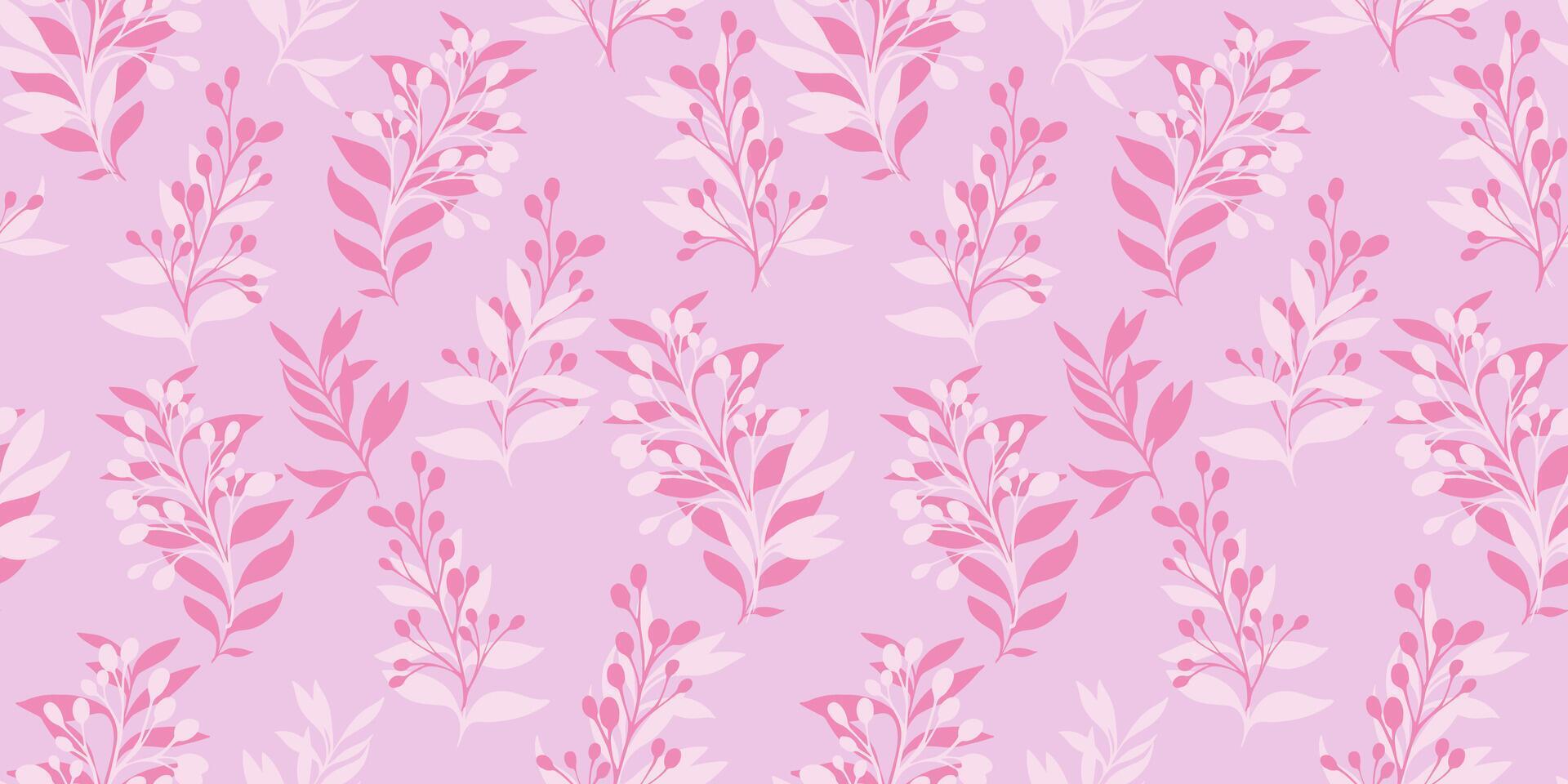 Pastel pink plain pattern with abstract shape branches leaves. hand drawing sketch. Creative unique floral stems seamless print. Design for fashion, fabric, wallpaper, textiles vector
