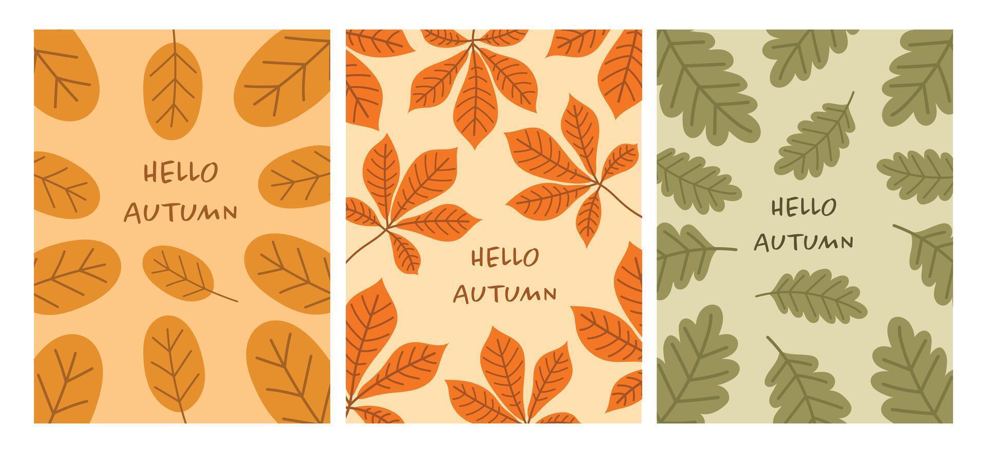 Hello autumn card set. Autumn concept with leaves. illustration for your design vector