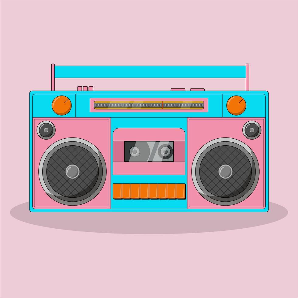 y2k elements, cassette recorder 90s. illustration in trendy retro cartoon style. Black stroke, outline. vector