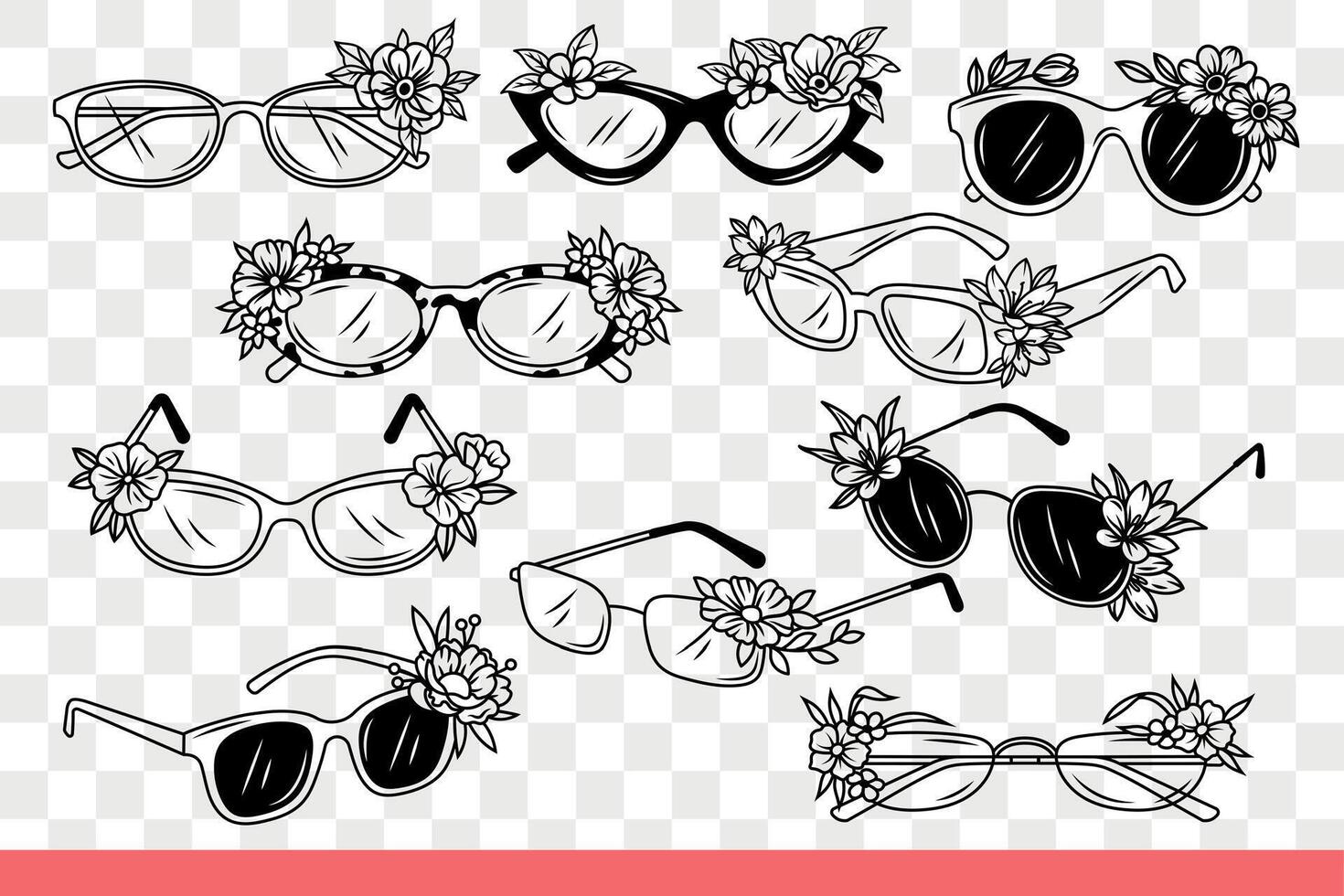 Glasses to improve vision and sunglasses from ophthalmology store. Hand drawn doodle vector