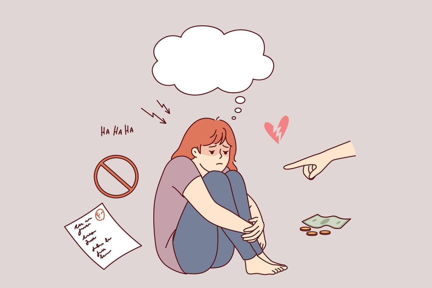School-age girl is scolded because of poor grades and is punished by depriving of food money vector