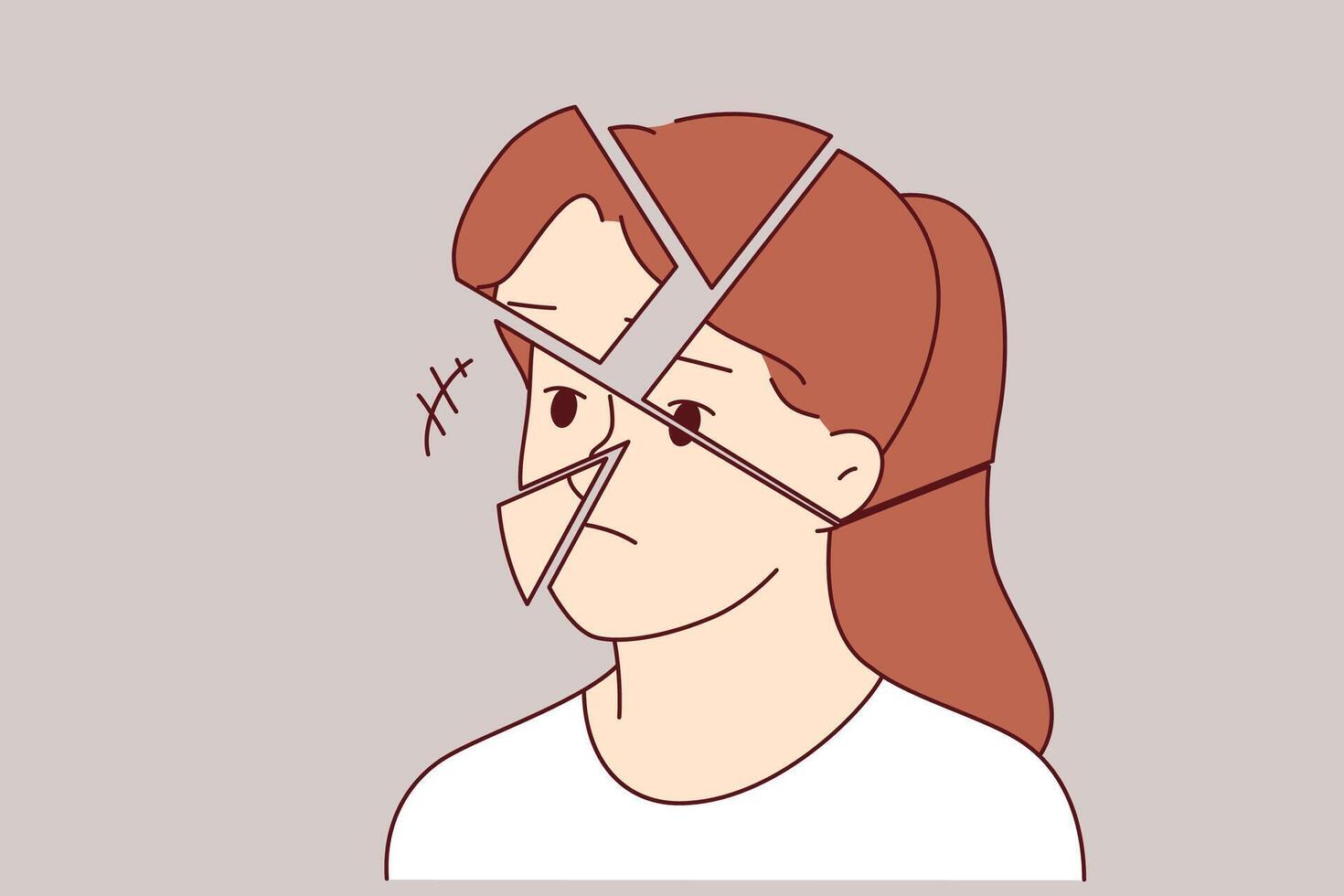 Destruction of woman personality and face is caused by impaired psychological health and burnout vector