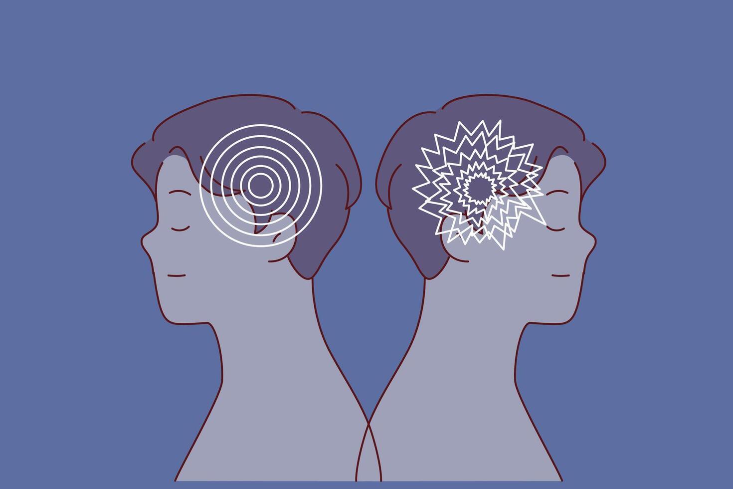 Comparison of men with healthy psychological state and bipolar disorder causing brain damage vector
