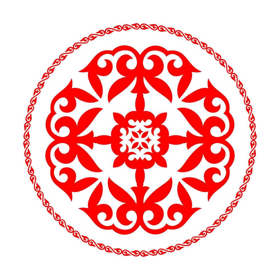 Kazakh Round Carpet Ornament, Traditional Pattern Of Kazakhs vector