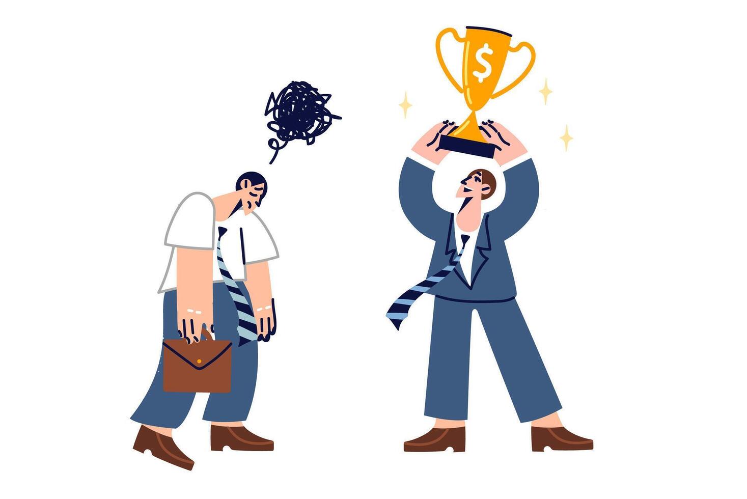 Envy from losing business man to colleague who received cup for winning professional competition vector