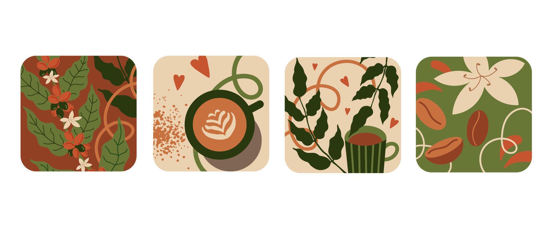 Abstract background with coffee plant. Design floral border for card, label, template, stand, flyer, paper, print.The image created without the use of any artificial intelligence software vector