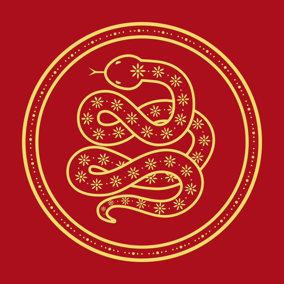 Chinese Snake, Symbol of 2025 New Year. Zodiac sign of the snake in circle. Isolated illustration vector