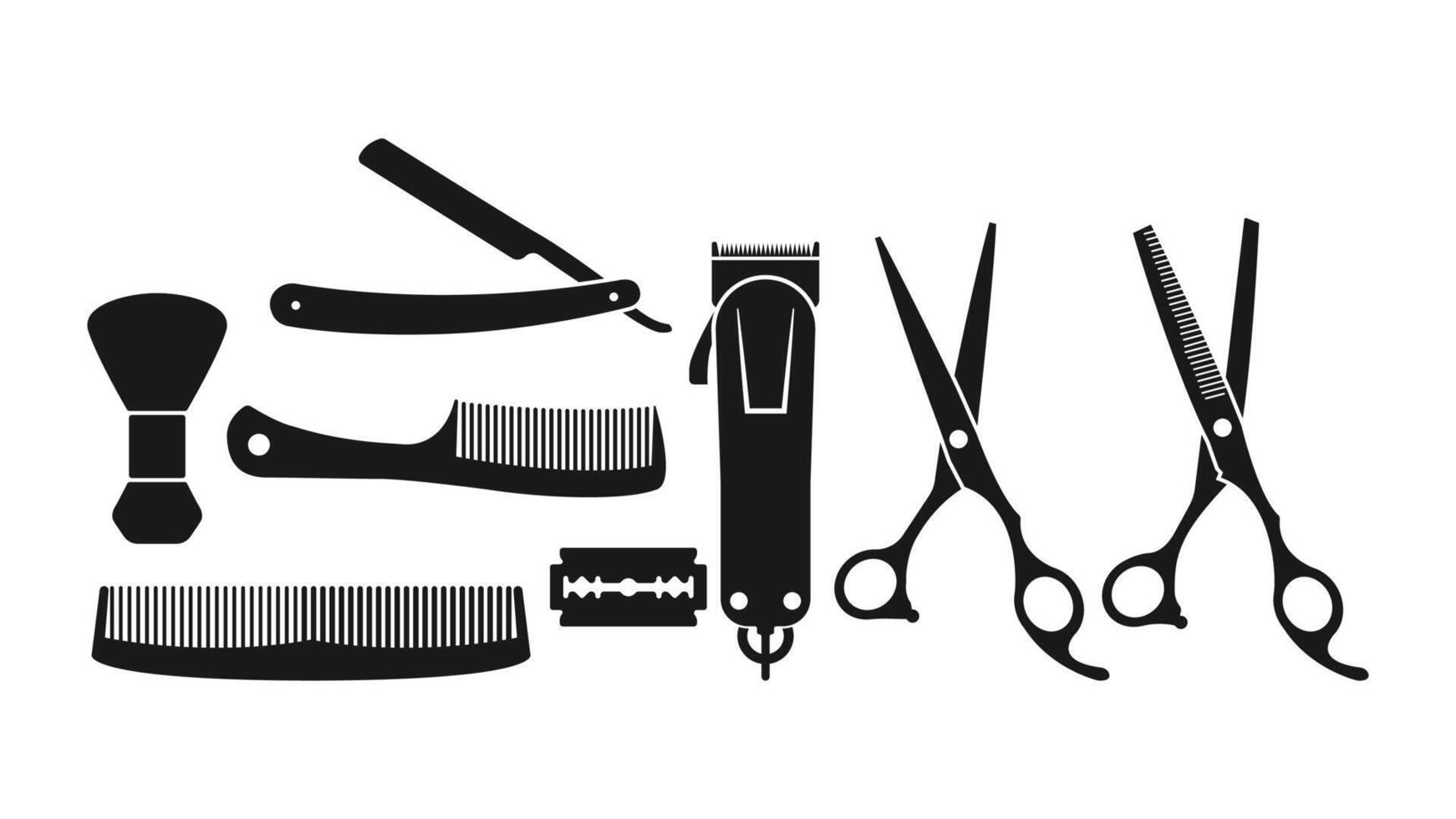 Barbershop tools and equipment icon set, beard or mustache shave and haircut. Barbershop icon set, tools, Barbershop icon symbol illustration vector
