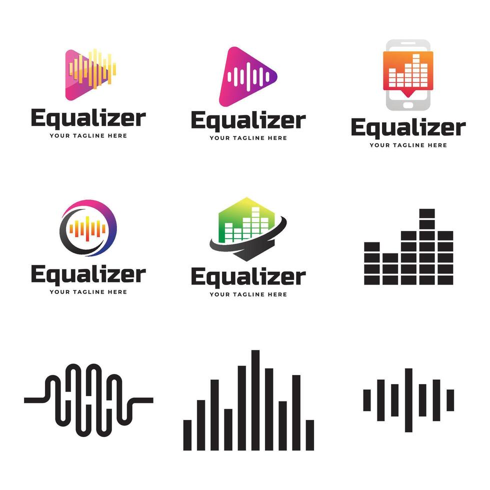 Set of Colorful music bars visualization graphic design template. vector