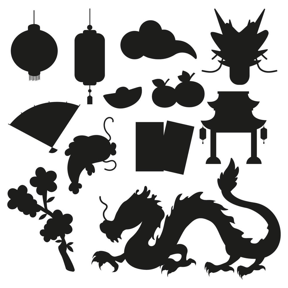 Elements for chinese new year festival silhouette vector