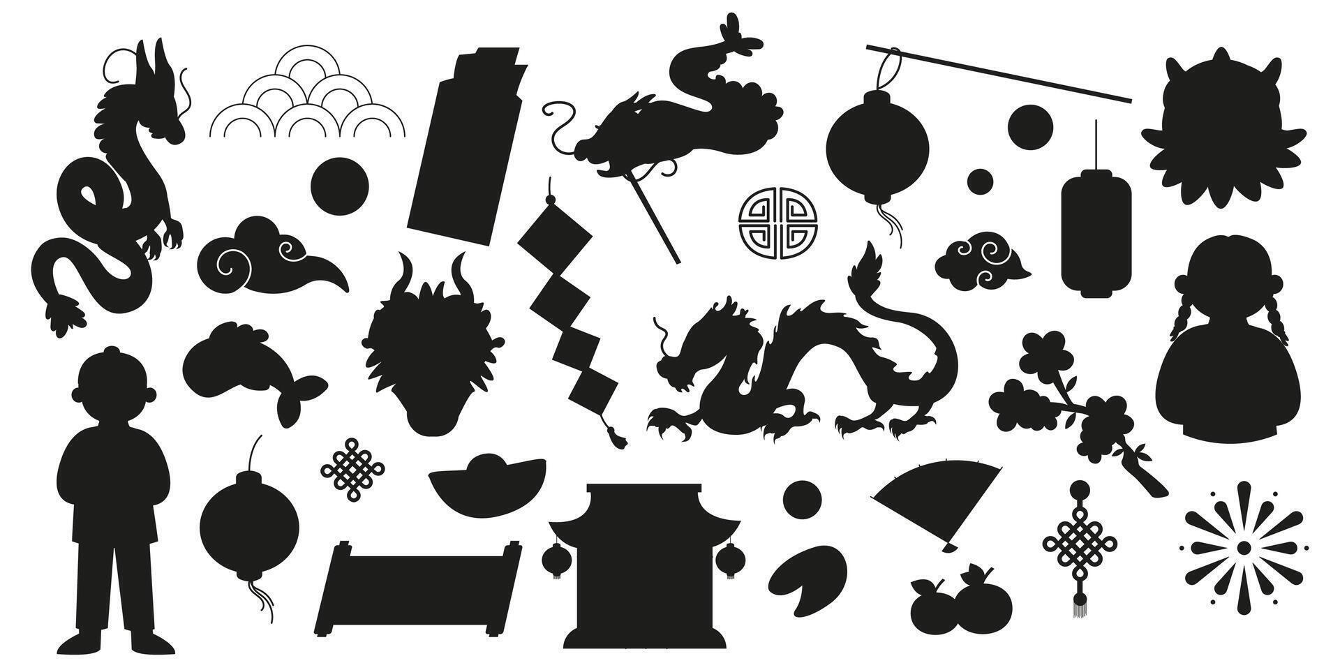 Elements silhouette for chinese new year festival vector