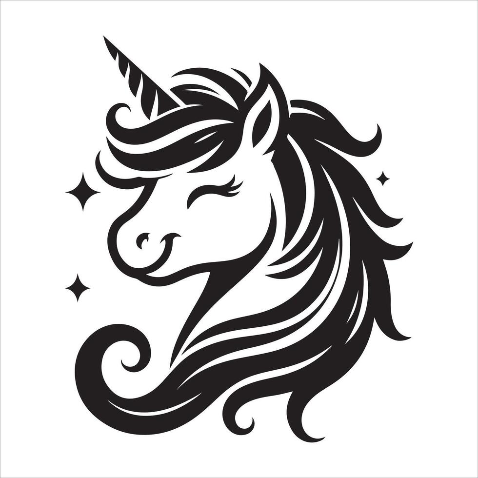 Happy unicorn Head, Happy unicorn silhouette Head, unicorn illustration vector