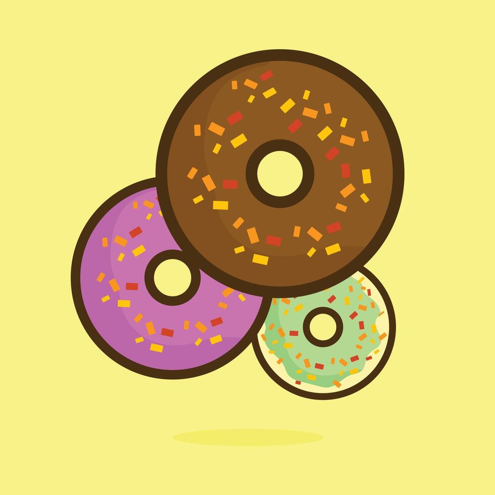 Cute Donut Chocolate Strawberry Greentea Cartoon Icon Illustration vector