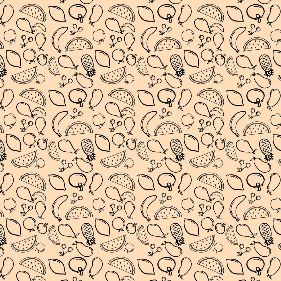 a seamless pattern with fruits on a light yellow background vector