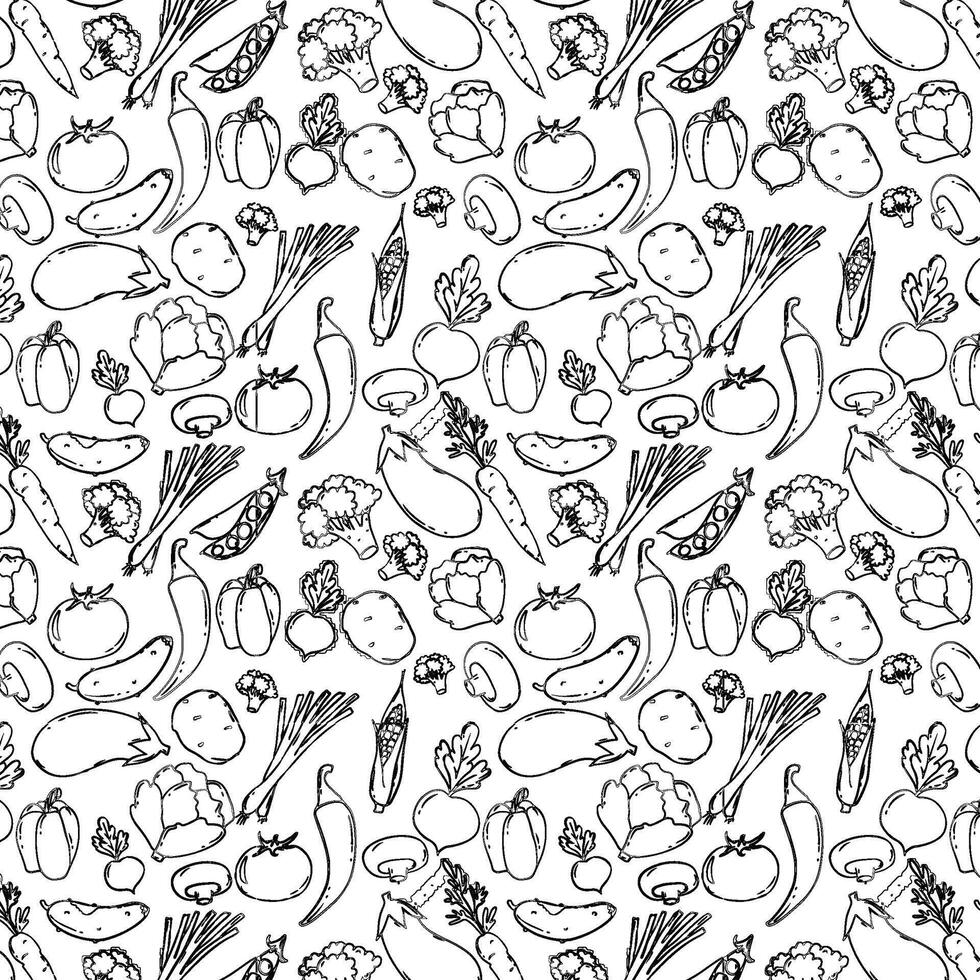 a pattern of vegetables and fruits on a white background. vector