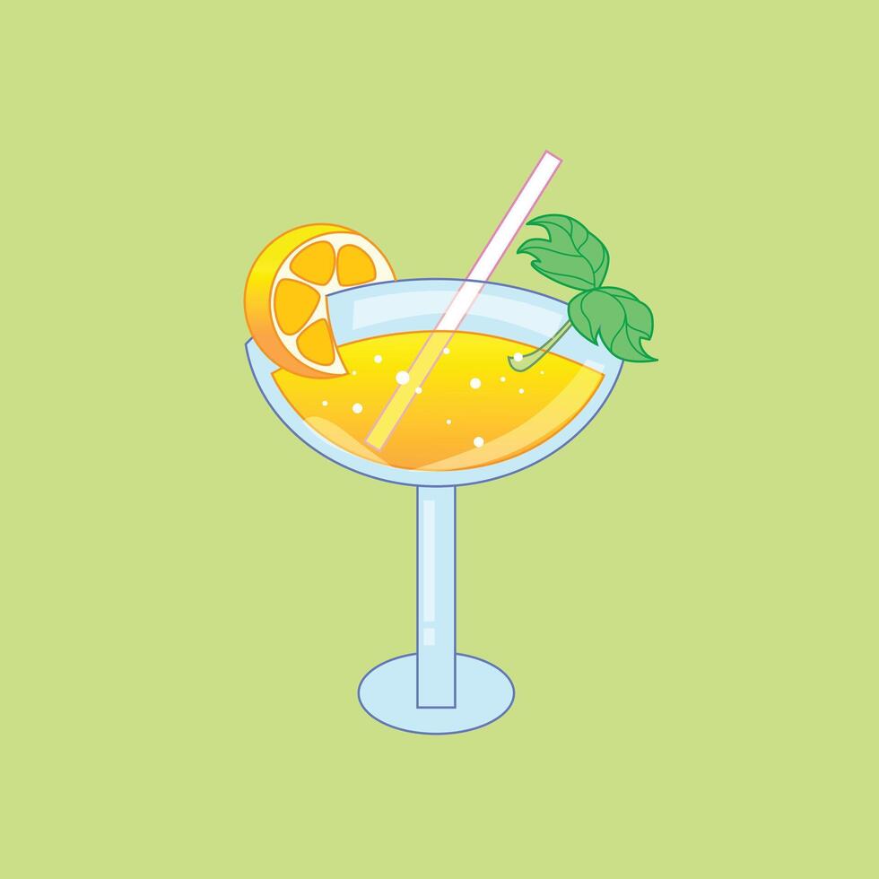 lemon juice cocktail, garnish with a slice of lemon and a sprig of mint vector