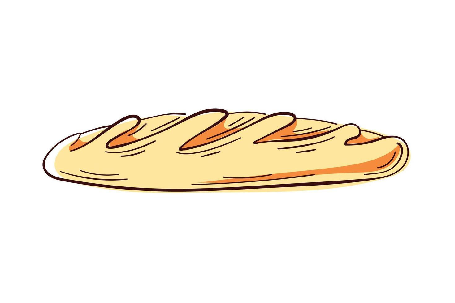French baguette, featuring a long, narrow shape in line art style. Loaf of bread. Bakery shop menu. illustration isolated on a white background. vector