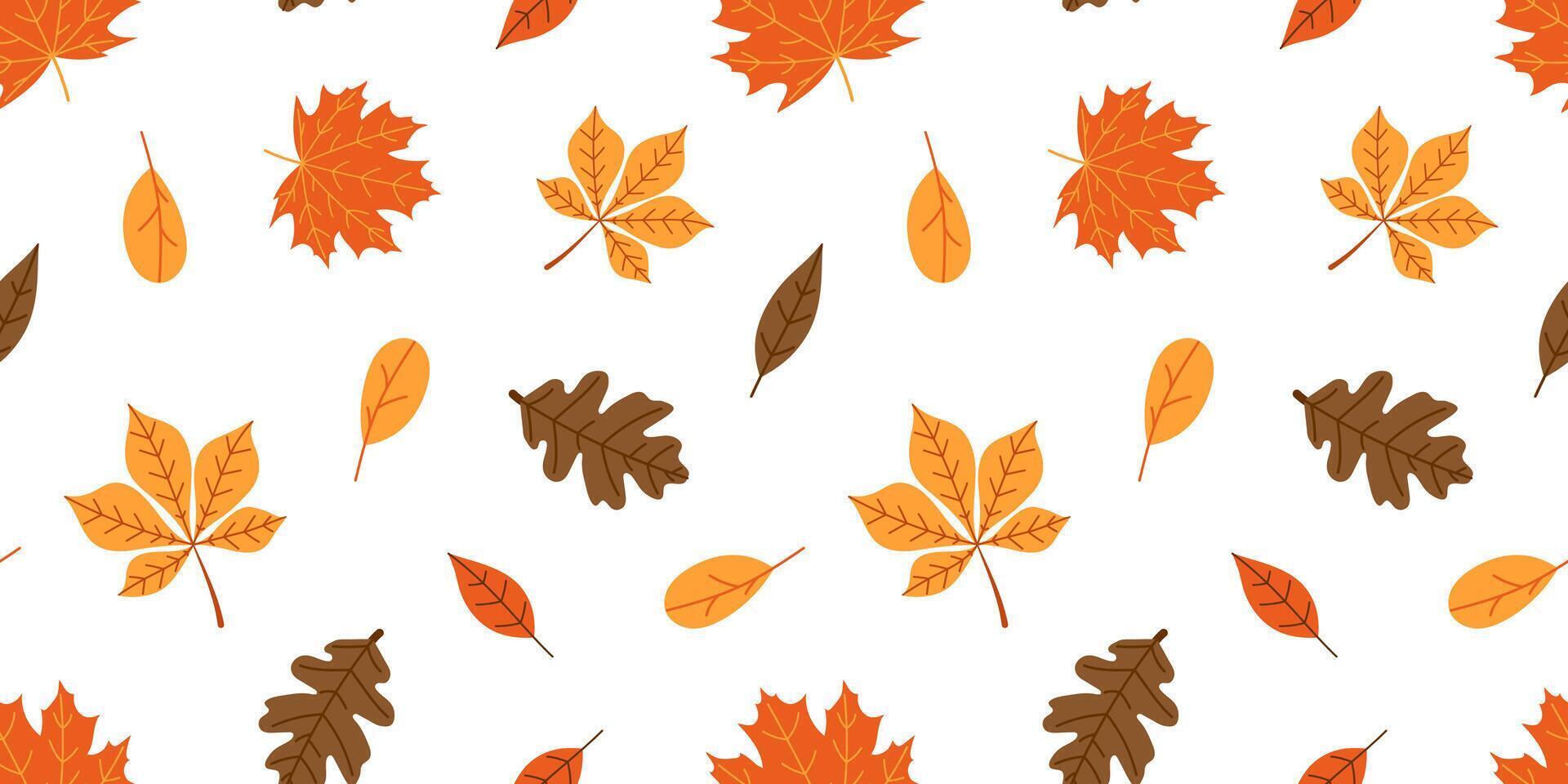 Autumn leaves seamless pattern on white background. Flat illustration vector
