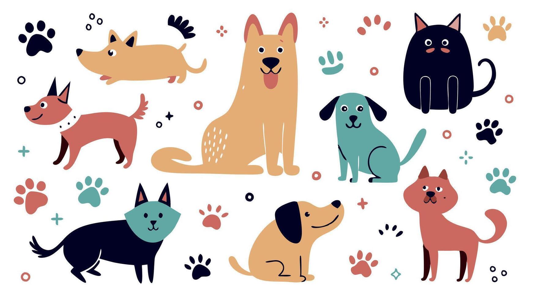 set illustration featuring cartoon style dogs vector