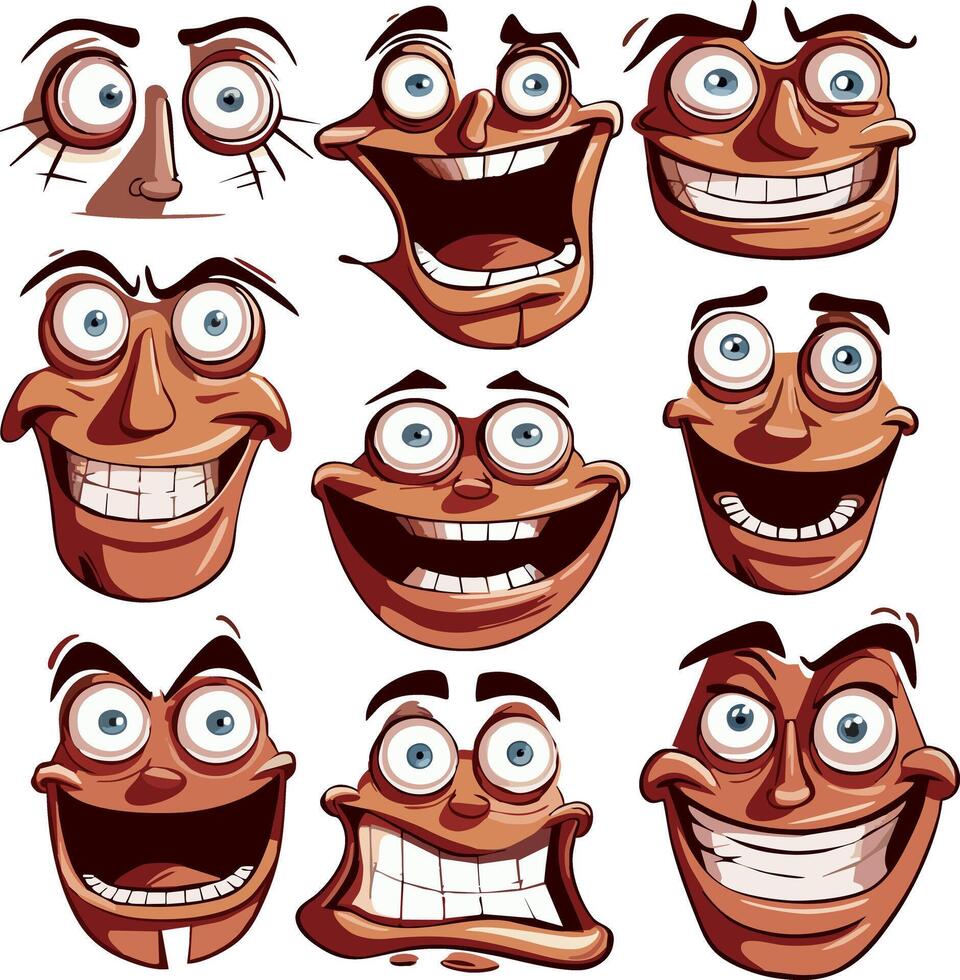 Set Quirky cartoon-style male faces vector