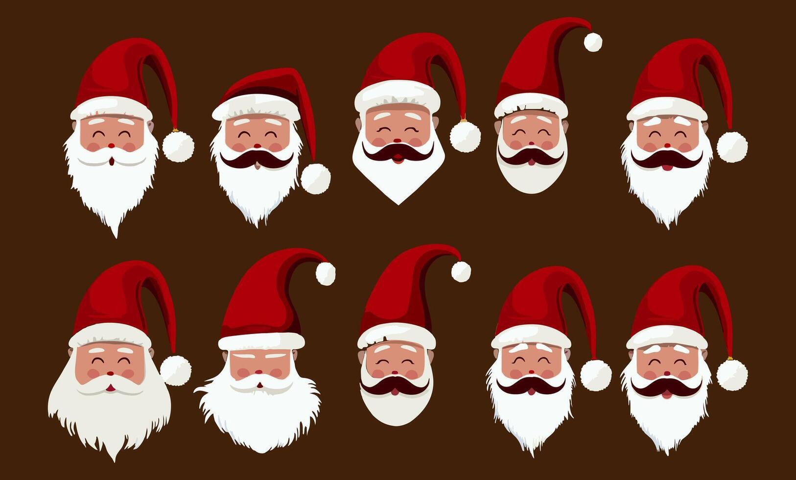 set of Santa Claus faces vector
