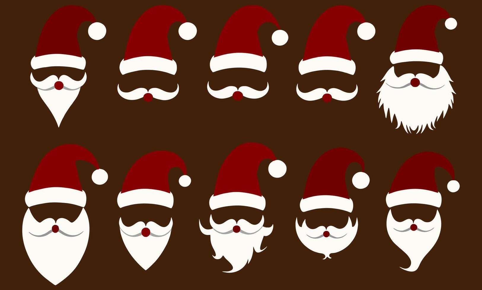 A set of Santa Claus faces, different expressions, vector