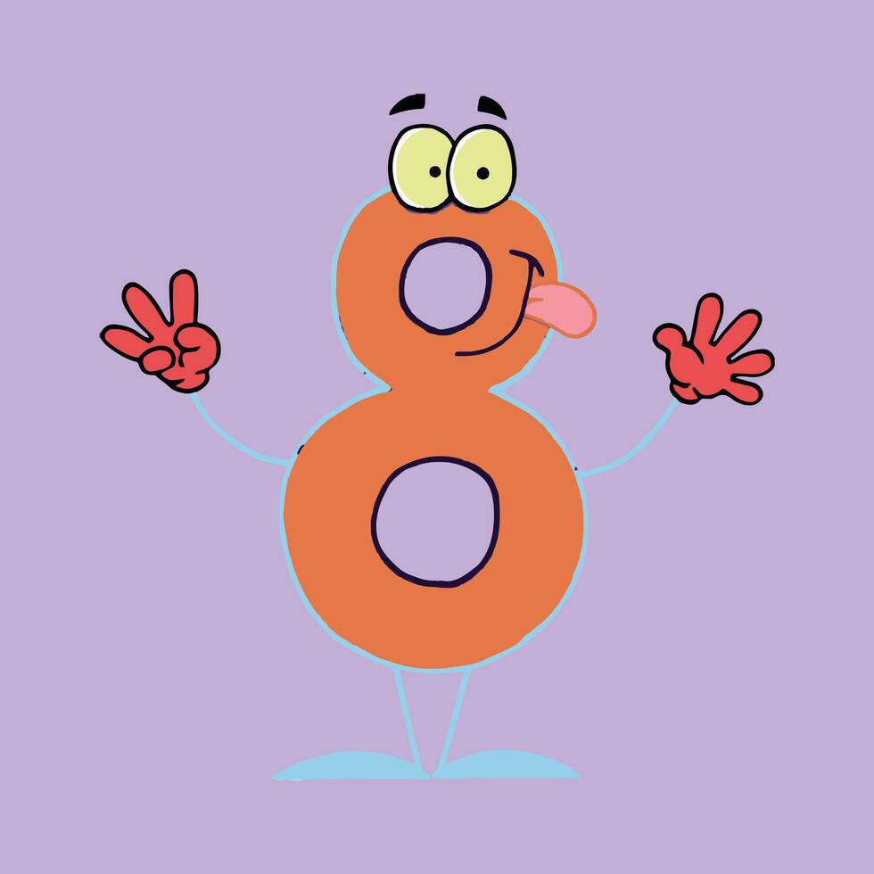 8 digit cartoon face hands and legs vector