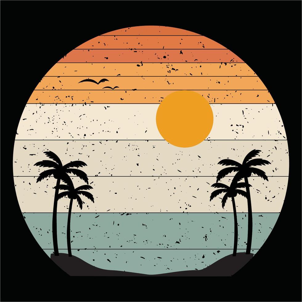 Sunshine Summer Vibes Palm Trees Beach Retro Tropical Summer T-Shirt vector