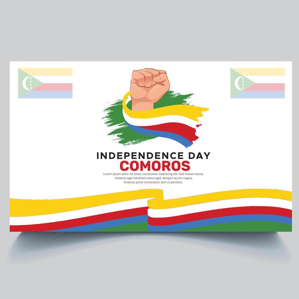 Happy Comoros Independence Day Banner and hand flag design vector