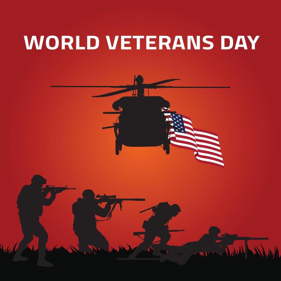 World Veterans Day Concept flat red background Design vector