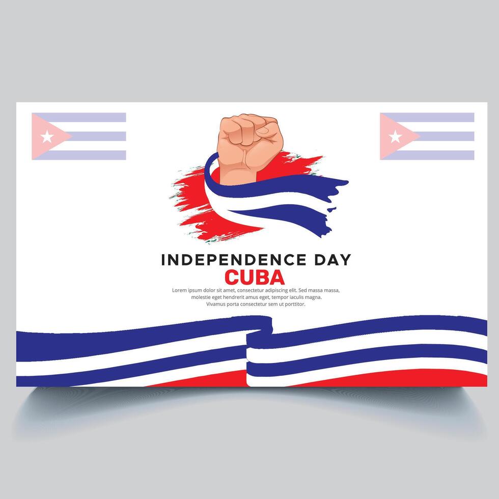 Happy Cuba Independence Day Banner and hand flag design vector