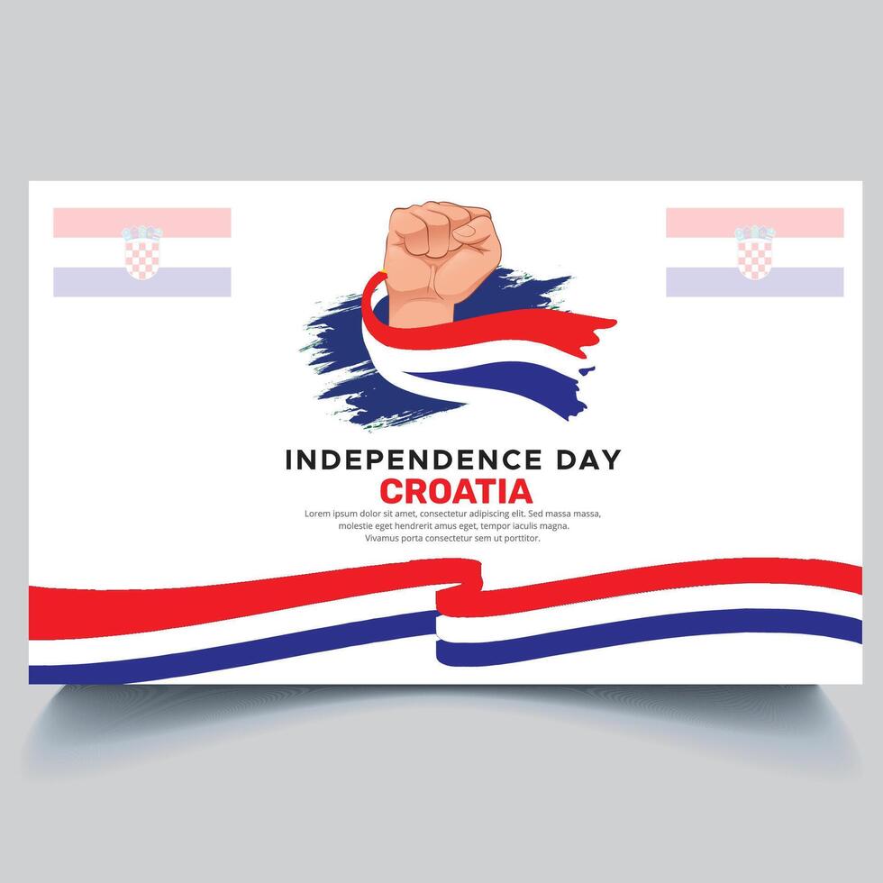 Happy Croatia Independence Day Banner and hand flag design vector