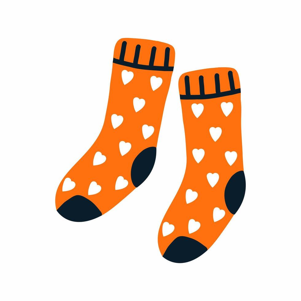 Orange cute socks on white background. Autumn illustration. vector
