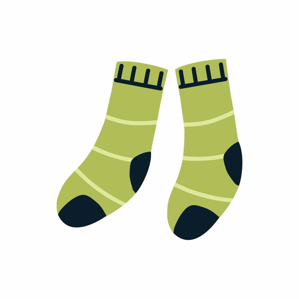 Green striped socks on white background. Autumn illustration. vector