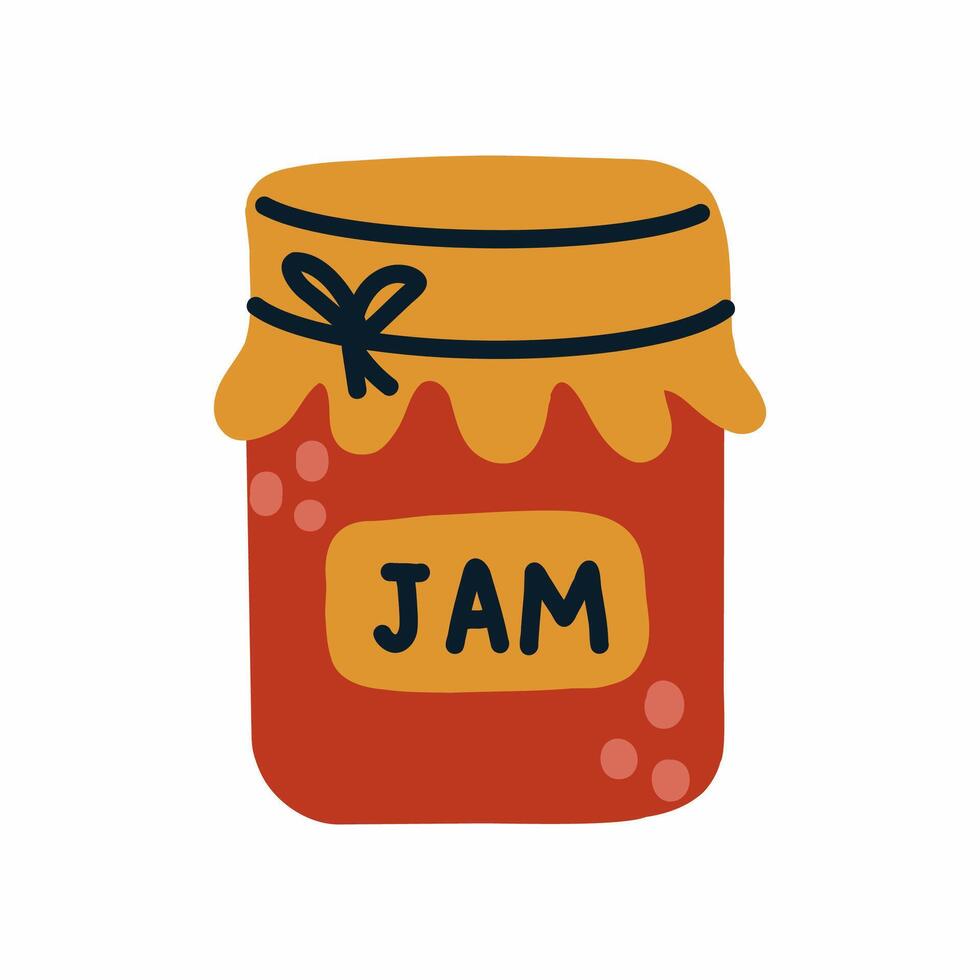Raspberry jam in jar. element of decor of autumn postcard. vector