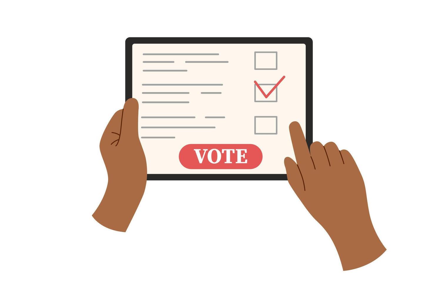 Online voting concept. Election campaign. Democracy vote. Human hands with tablet voting online. vector