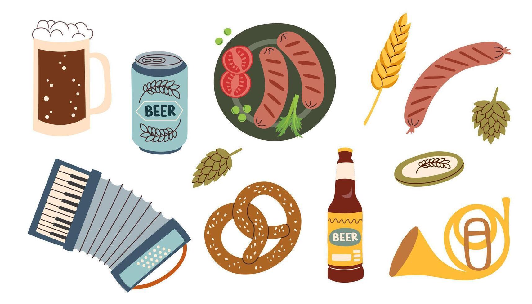 Set of beer festival elements isolated on white background. Oktoberfest concept. Beer festival concept. vector